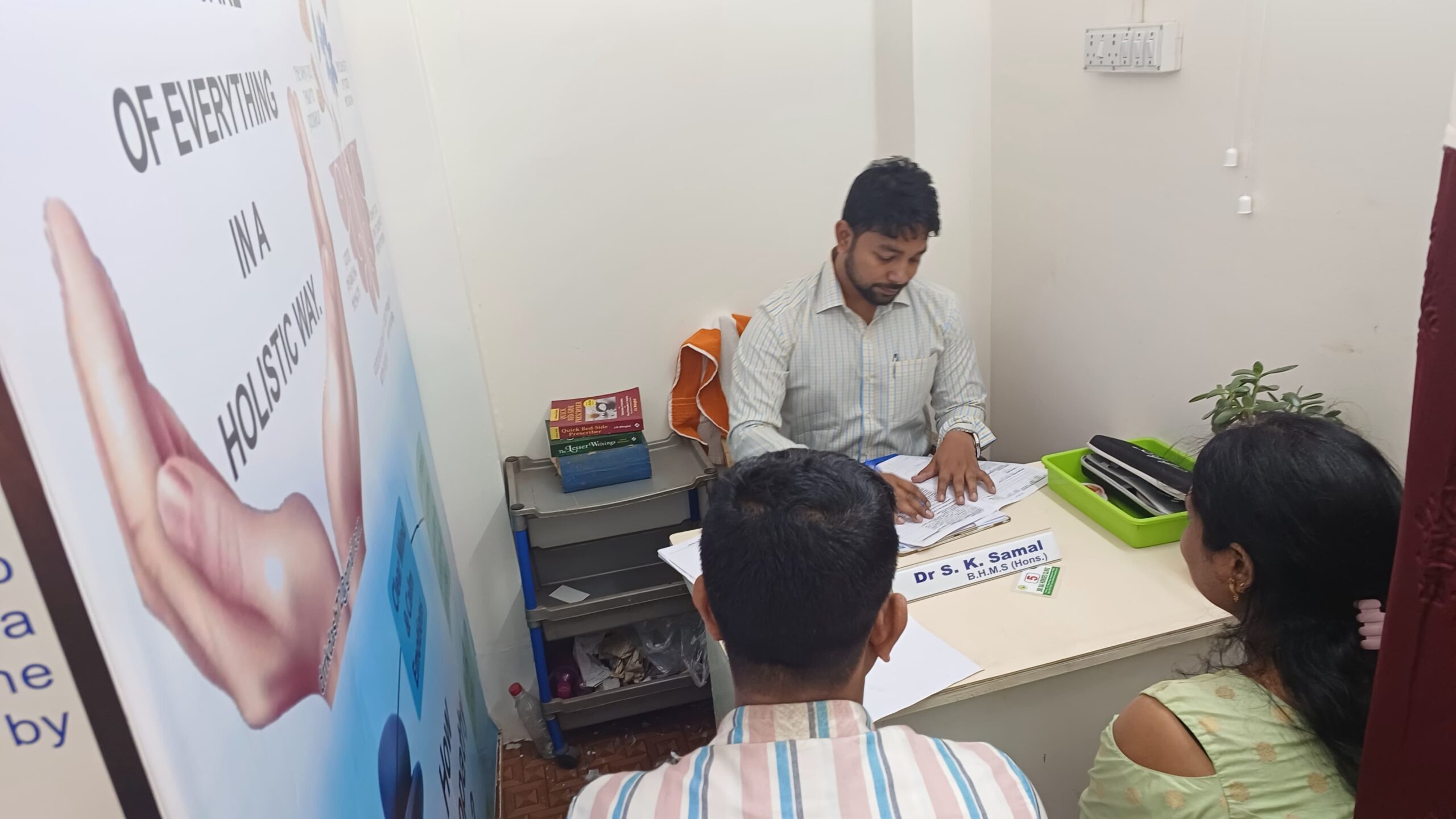 Homoeopathic doctor at the Sri Sai Homoeo Clinic